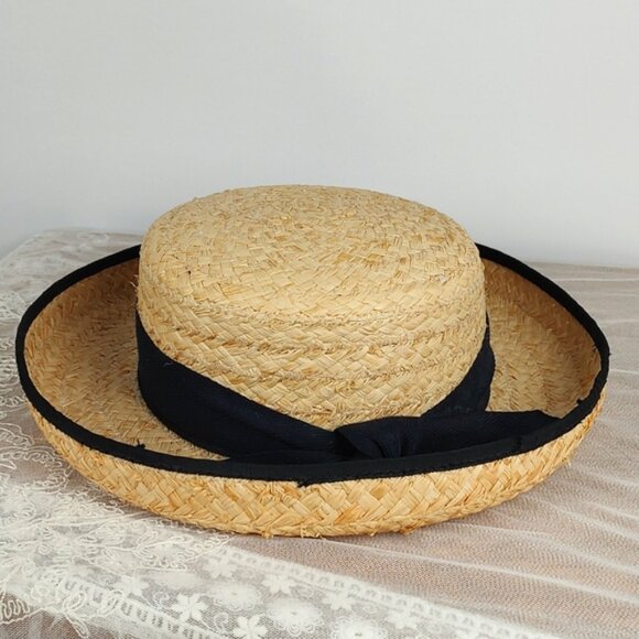 Fiesta Santa Barbara Straw Oversized Wide Brim Black Bow Band Medium 22 1/2" - Picture 9 of 10
